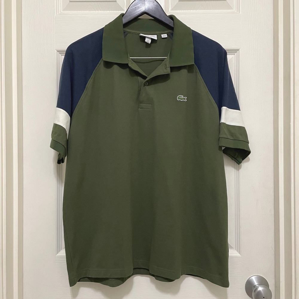 Lacoste Classic Fit Colorblock Polo Shirt Olive Green XL 6 Preppy Golf Tennis